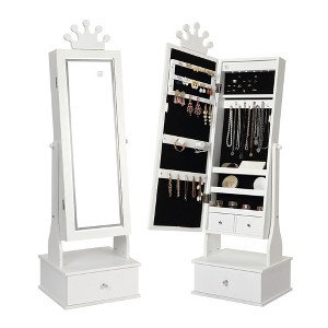 Kids Jewelry Armoire with Full-Length Mirror, Child Jewelry Cabinet with Led Light/Freestanding Jewelry Organizer/3 Storage Drawers - 1 of 4