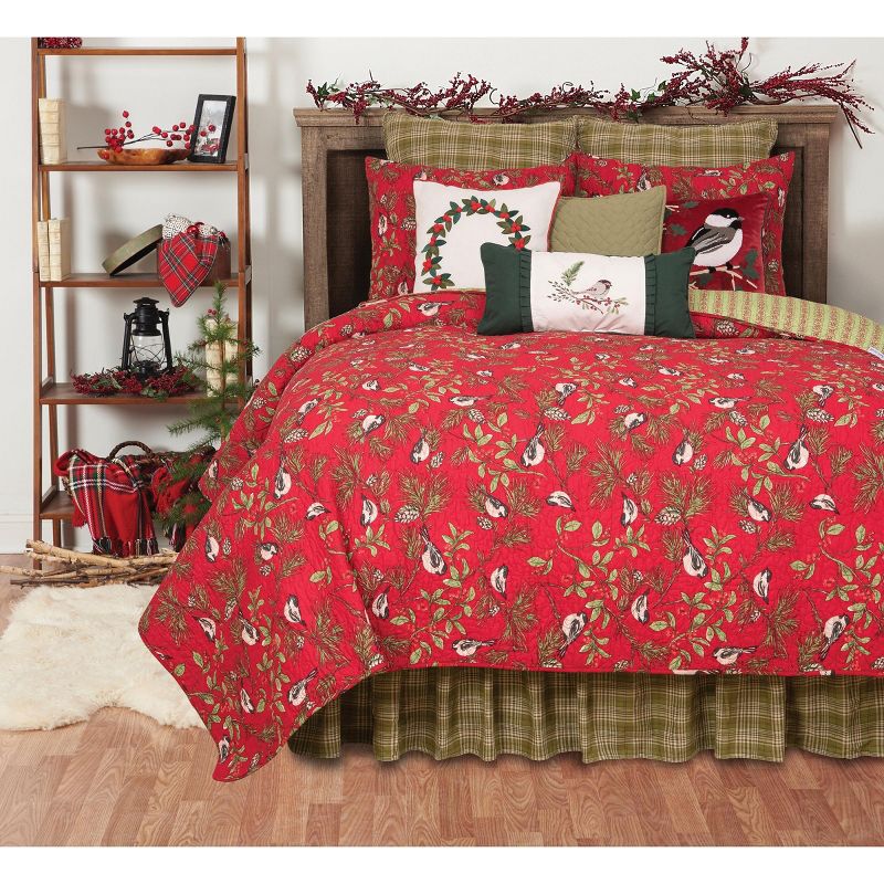 C&F Home Chickadee Red Cotton Quilt Set  - Reversible and Machine Washable, 1 of 7