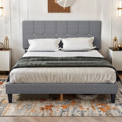 IULULU Bed Frame, Linen Upholstered Platform Bed, No Box Spring Needed