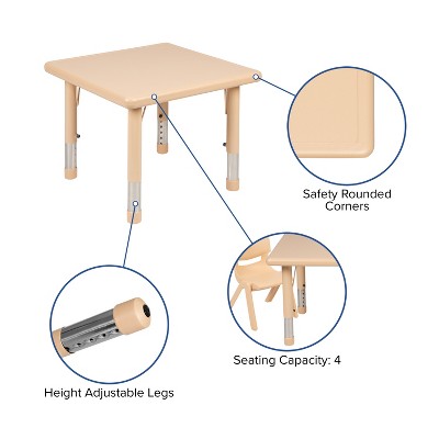 Natural Square Plastic Adjustable Kids Activity Table 24"