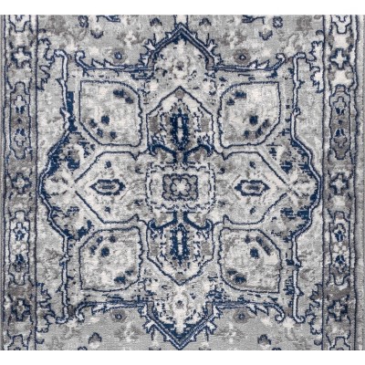 Modern Persian Medallion 6.3"x27.03" Gray Synthetic Runner Rug