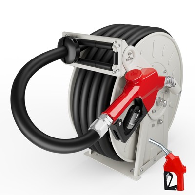 Mojgar 1" x 50ft Fuel Hose Reel Grey, 300PSI Diesel Fuel Transfer Hose Working with 12V Pump & Tank