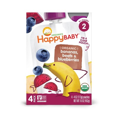 HappyBaby 4pk Organic Bananas Beets & Blueberries Baby Food Pouch - 16oz