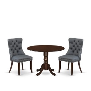 East West Furniture, 3 Piece Dining Table Set Consists of a Round Kitchen Table with Dropleaf and 2 Parson Chairs, Mahogany - 1 of 4