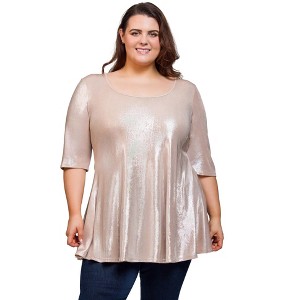Plus Pink Metallic Scoop Neck Flared Tunic Top - 24seven Comfort Apparel™ - 1 of 4