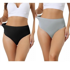 Allegra K Women's High Waist Tummy Control Stretch T-back Breathable Comfortable Thongs 2 Packs - 1 of 4