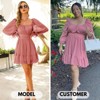 EXLURA Women's 2025 Casual Long Lantern Sleeve Dresses Square Neck Ruffle Tie Back Elastic Waist Aline Short Mini Dress - 3 of 4