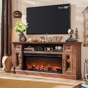 SinCiDo Farmhouse Fireplace TV Stand for 80 Inch TV, 42″ Electric Fireplace Media Cabinet w/ LED lights & drawers & cabinets - 1 of 4