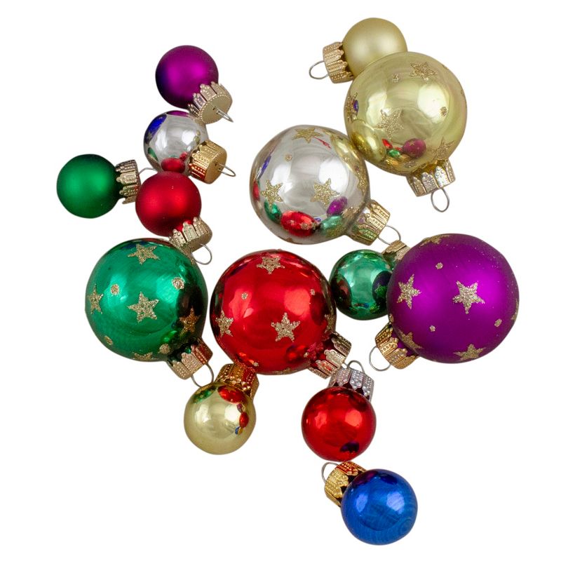 Northlight 16-Piece Set of Assorted Multi-Color Glass Ball Christmas Ornaments with Tree Topper, 2 of 4