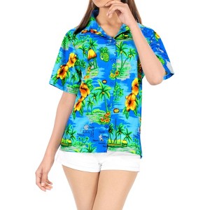 LA LEELA Hawaiian Shirts Womens Floral Summer Beach Party Blouses Shirt TShirts Short Sleeve Vacation Shirts Blouses for Women - 1 of 4