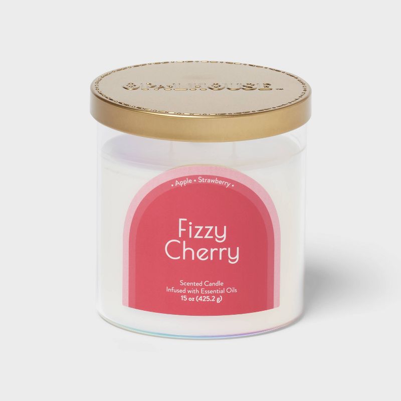 2-Wick Glass Jar 15oz Candle with Iridescent Sleeve Fizzy Cherry - Opalhouse&#8482;, 1 of 4