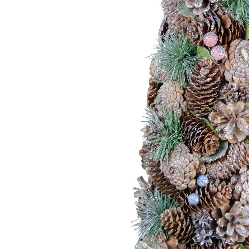 Northlight 16.5" Glittered Green and Brown Pinecone Berry Christmas Tree, 4 of 5