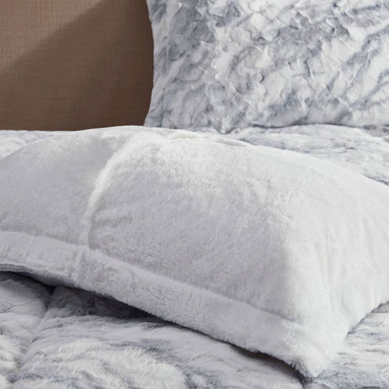 3pc Naomi Marble Faux Fur Comforter Set Gray/Blue - Madison Park, 5 of 8