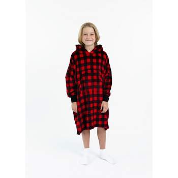 Sleep On It Unisex Red Plaid Wearable Cozy Fleece Blanket Hoodie
