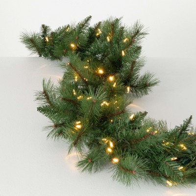 9 ft. Sullivans Artificial Lit UV Safe Pine Christmas Garland, Green, Indoor Christmas Decor