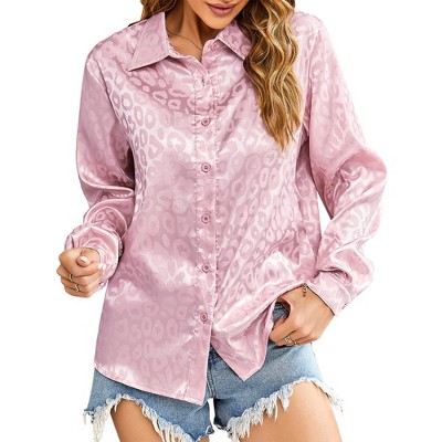 Leopard Stain Button Down Shirts for Women Roll Up Long Sleeve V Neck Casual Work Shirts