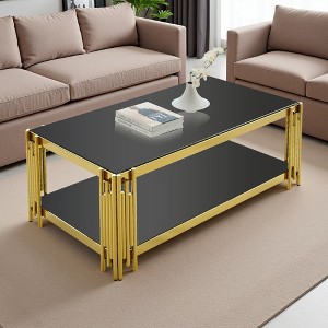 48" Stainless Steel 2-Tier Glass Coffee Table - 1 of 4