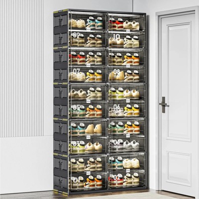 NicBex 10 Tiers Shoe Rack Organizer Cabinet,Stackable Folding Storage Box with Doors for Closet,Bedroom,Kitchen,Entryway,Black