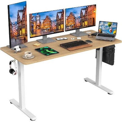 Infurnic Desks, Standing Desk with Splice Board, Adjustable Height Sit Stand Desk for Office or Home, Brown, 24"*55"*27.5"