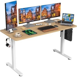 Infurnic Desks, Standing Desk with Splice Board, Adjustable Height Sit Stand Desk for Office or Home, Brown, 24"*55"*27.5" - 1 of 4