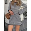 Women's Striped Hollow Out Sweater Mini Dress Bell Sleeve Crew Neck Long Sleeve Casual Fall Dresses Beach Cover Up - 2 of 4