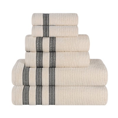 Zero Twist Cotton Ribbed Modern Geometric Border Assorted 6 Piece Bathroom Towel Set by Blue Nile Mills