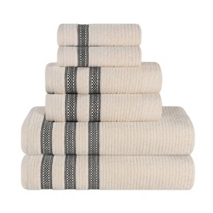 Zero Twist Cotton Ribbed Modern Geometric Border Assorted 6 Piece Bathroom Towel Set by Blue Nile Mills - 1 of 4
