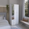 SEVOBAL Armoires Three Door Mirrored Armoire with Two Drawers Shelves and Hanging Rod for Bedroom and Closet Storage , White, 19.7"*35.4"*71.1" - 3 of 4