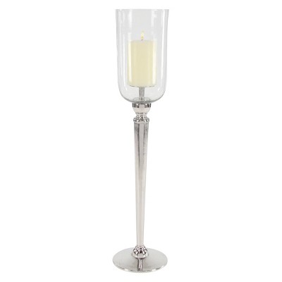 36" x 9" Modern Glass/Aluminum Champagne Style Candle Holder Silver - Olivia & May