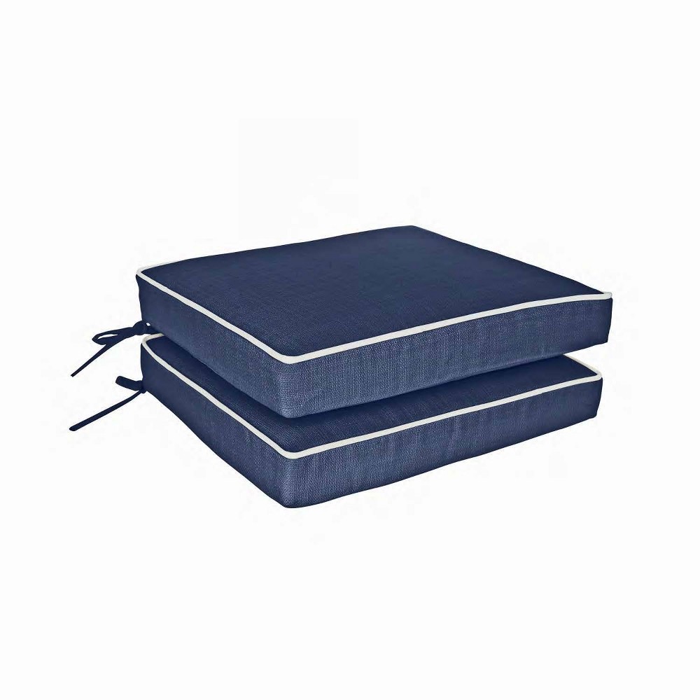 Photos - Pillow Home Fashions International 2pc 18"x19" O'Linen Deluxe Outdoor Seat Cushion Set Navy: UV Protected, Fade Resistant, Zipper C