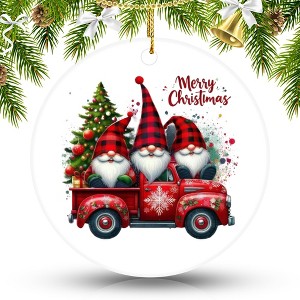 Christmas Gnome Red Truck Ornament – Ceramics Hanging Decoration for Christmas Tree - 1 of 4