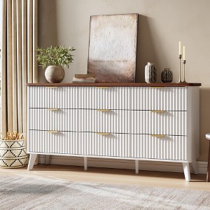9 Drawer Dresser for Bedroom, 60.6"W Chest of Drawers with Gold Handle, Fluted Dresser TV Stand, Clothing Storage Organizer for Living Room - 1 of 4
