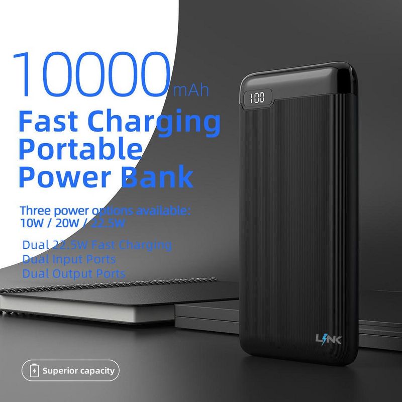 Link Portable Charger Power Bank 10,000mAH 5V/3A Slim Battery Pack with LED Power Indicator Dual Input/Output Ports & Intelligent Charging Technology, 5 of 7