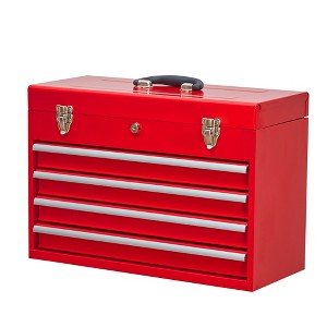 20.30"Metal Tool Box with 4 Drawers Portable Steel Tool Chest with Metal Cylinder Lock and Latch Closure, Liner, Red Powder coating-Red - 1 of 4
