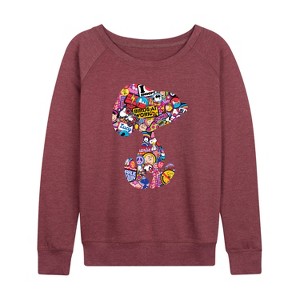 Women's - Peanuts - Snoopy Silhouette Pattern Lightweight French Terry Wide Neck Long Sleeve Shirt - 1 of 4