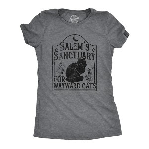 Womens Salems Sanctuary For Wayward Cats T Shirt Funny Scary Halloween Kitten Lovers Tee For Ladies - Crazy Dog Women's T Shirt - 1 of 4