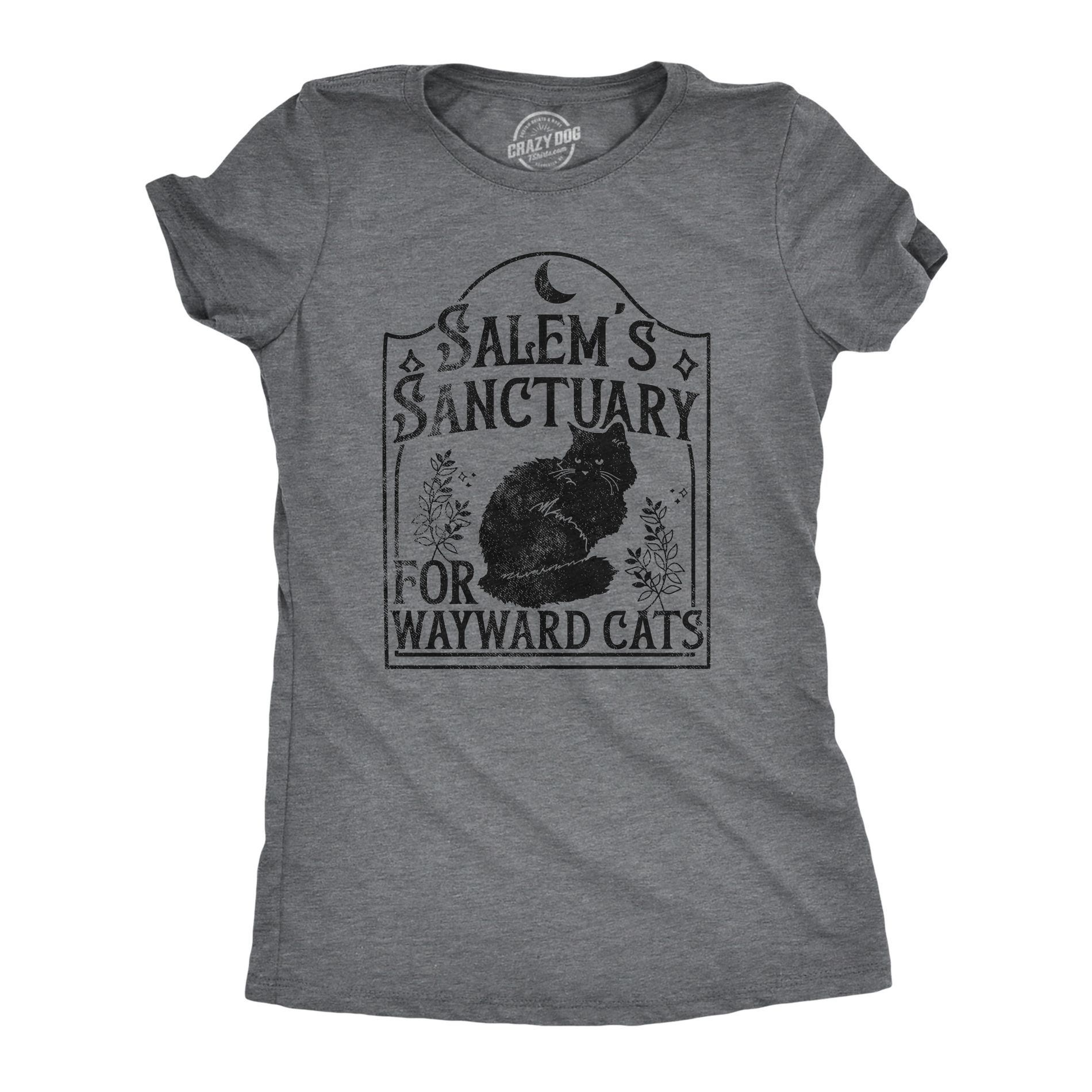 Womens Salems Sanctuary for Wayward Cats T Shirt Funny Scary Halloween Kitten Lovers Tee for Ladies - Crazy Dog Women's T Shirt For Halloween Season