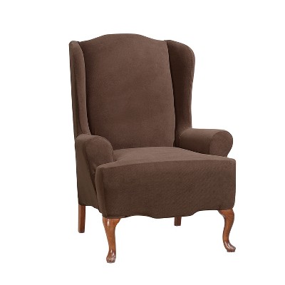 Stretch Knit Wing Chair Slipcover Chocolate - Sure Fit