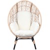 YOOCOZZ Outdoor PE Rattan Egg Chair with Curved Back, Semi-Enclosed Oversized Cushion and Side Table - Beige - 2 of 4