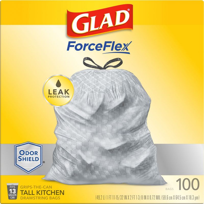 Glad ForceFlexPlus Tall Kitchen Drawstring Trash Bags - 13 Gallon White Trash Bag - OdorShield - 100ct, 6 of 13
