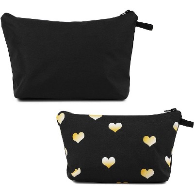 Glamlily Set of 2 Hearts Makeup Organizer Bag, Cosmetic Storage Pouch, Travel Toiletry Case, Black