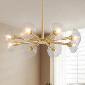 BAOURE 26in Modern Gold 5 Light Sputnik Chandelier with Clear Glass Shades, Mid-Century Hanging Pendant Light for Dining Room - 1 of 4