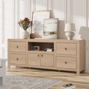 TV Stand for 75 80 Inch TVs, 70" Long Entertainment Center with 6 Storage Drawer, Brown Television Consoles Table for Living Room, Bedroom - 1 of 4