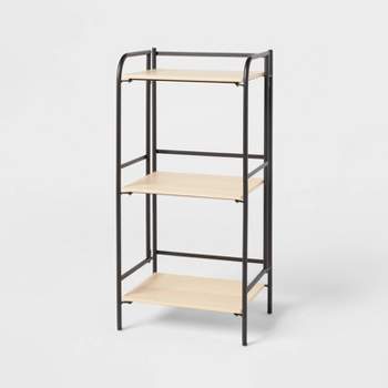 Folding 3 Shelf Black Metal with Natural Wood Shelves - Brightroom™