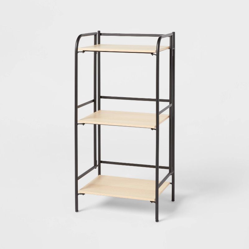 Folding 3 Shelf Black Metal with Natural Wood Shelves - Brightroom™, 1 of 6