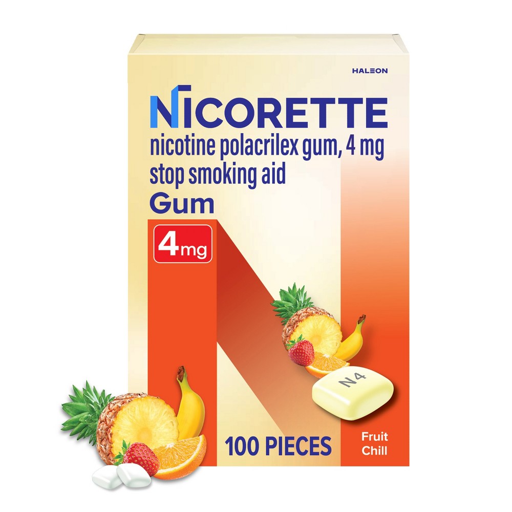 Nicorette 4mg Stop Smoking Aid Nicotine Gum - Fruit Chill - 100ct