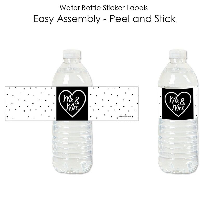 Big Dot of Happiness Mr. and Mrs. - Black and White Wedding or Bridal Shower Water Bottle Sticker Labels - Set of 20, 2 of 6