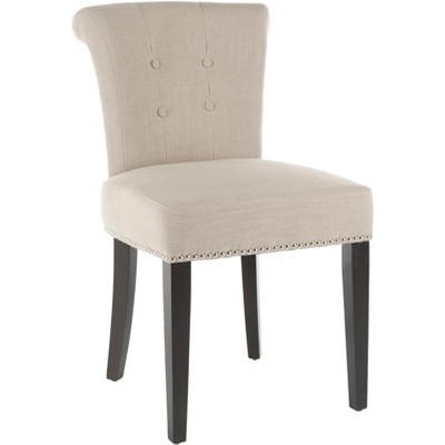 True Taupe Linen Upholstered Parsons Side Chair with Wood Legs