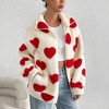 Women's Button Down Cardigan Cute Heart Print V Neck Soft Cardigan Sweater Coat - 2 of 4