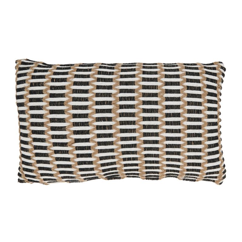 Saro Lifestyle Textured Weave Poly Filled Throw Pillow, Black, 12"x20", 1 of 4
